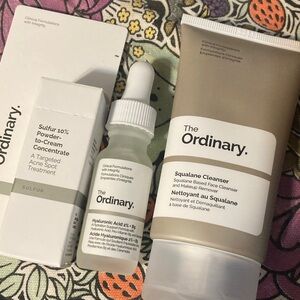 The Ordinary Squalane Cleanser, Hyaluronic Acid and Sulfar Spot Treatment- TRIO